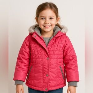 ZeroXPosua Girl's Pink Winter Jacket Faux Fur Hood Quilted Size 5/6